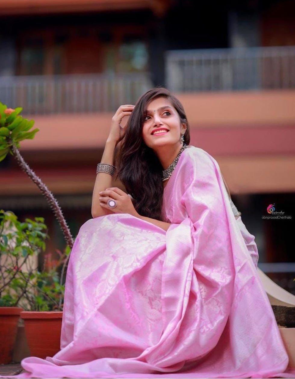 Light Pink Lichi Silk Casual Wear Saree