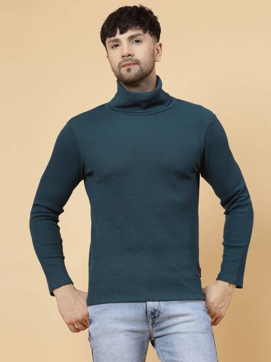 Men Solid Turtle Neck Pure Cotton Green T-Shirt