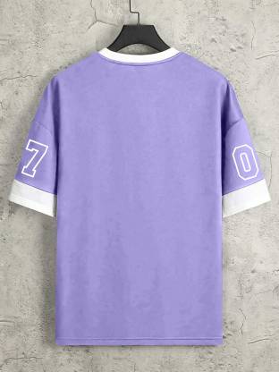 Men Printed Round Neck Cotton Blend Purple T-Shirt