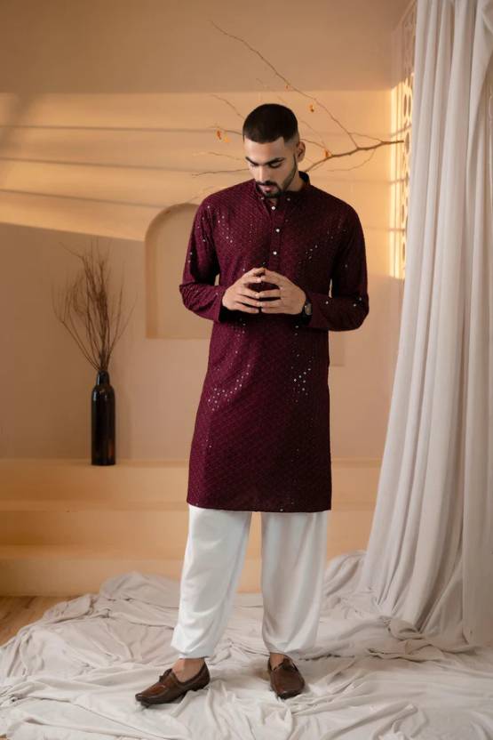 Men Embroidered Viscose Rayon Straight Kurta