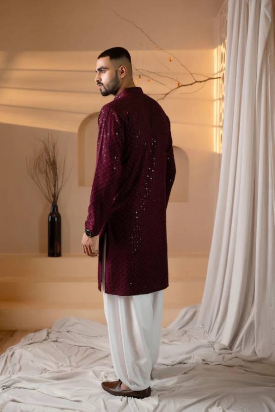 Men Embroidered Viscose Rayon Straight Kurta