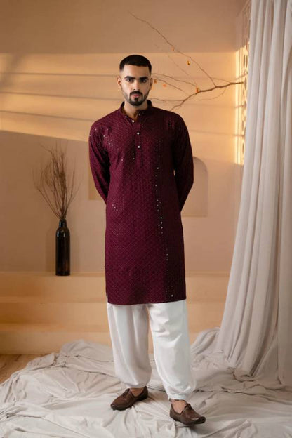 Men Embroidered Viscose Rayon Straight Kurta