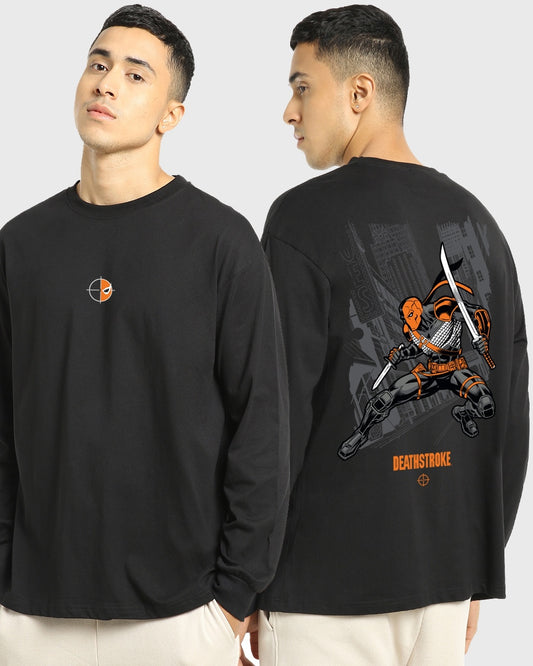 Men's Black Deathstroke Graphic Printed Oversized T-shirt