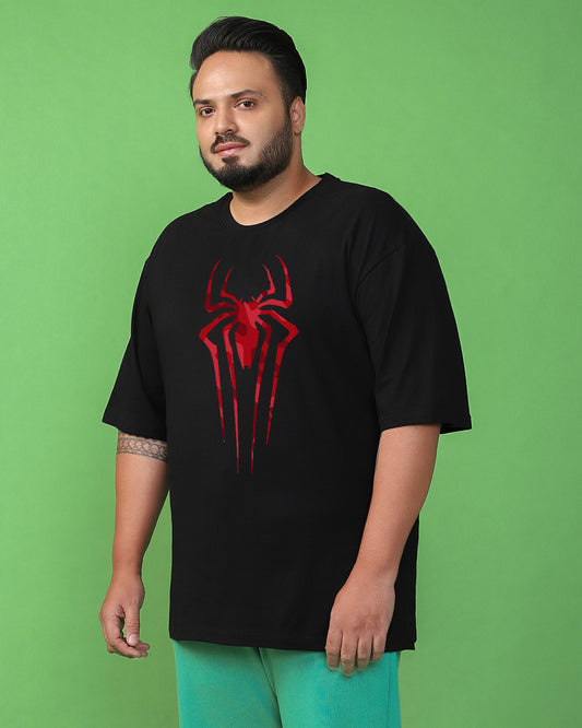 Men's Black Spider Blend Graphic Printed Oversized Plus Size T-shirt