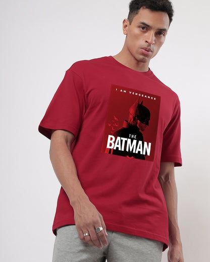 Men's Red The Batman Graphic Printed Oversized T-shirt