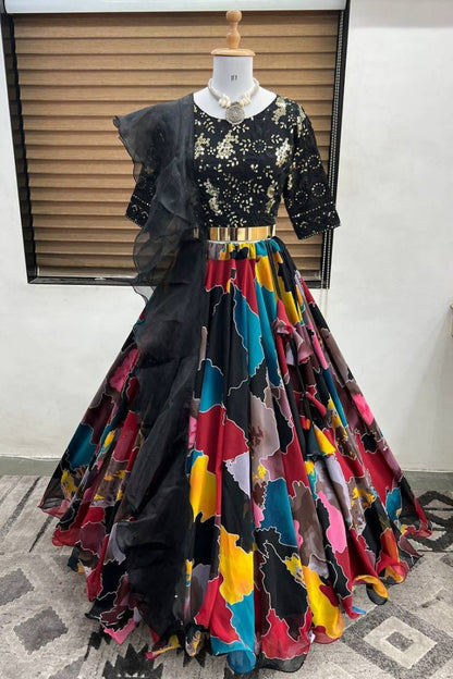 Multi Color Digital Print Faux Georgette Lehenga Choli