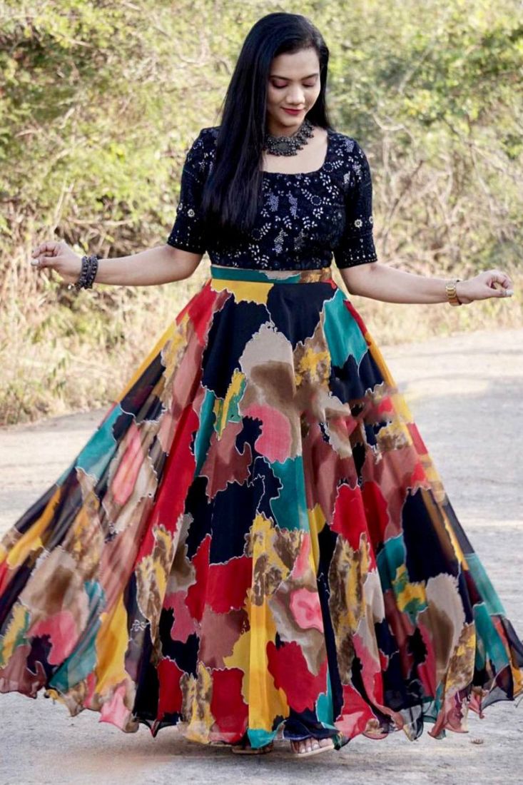 Multi Color Digital Print Faux Georgette Lehenga Choli