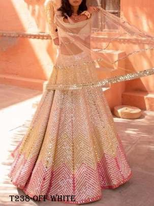 Off White Georgette Mirror Work Lehenga Choli