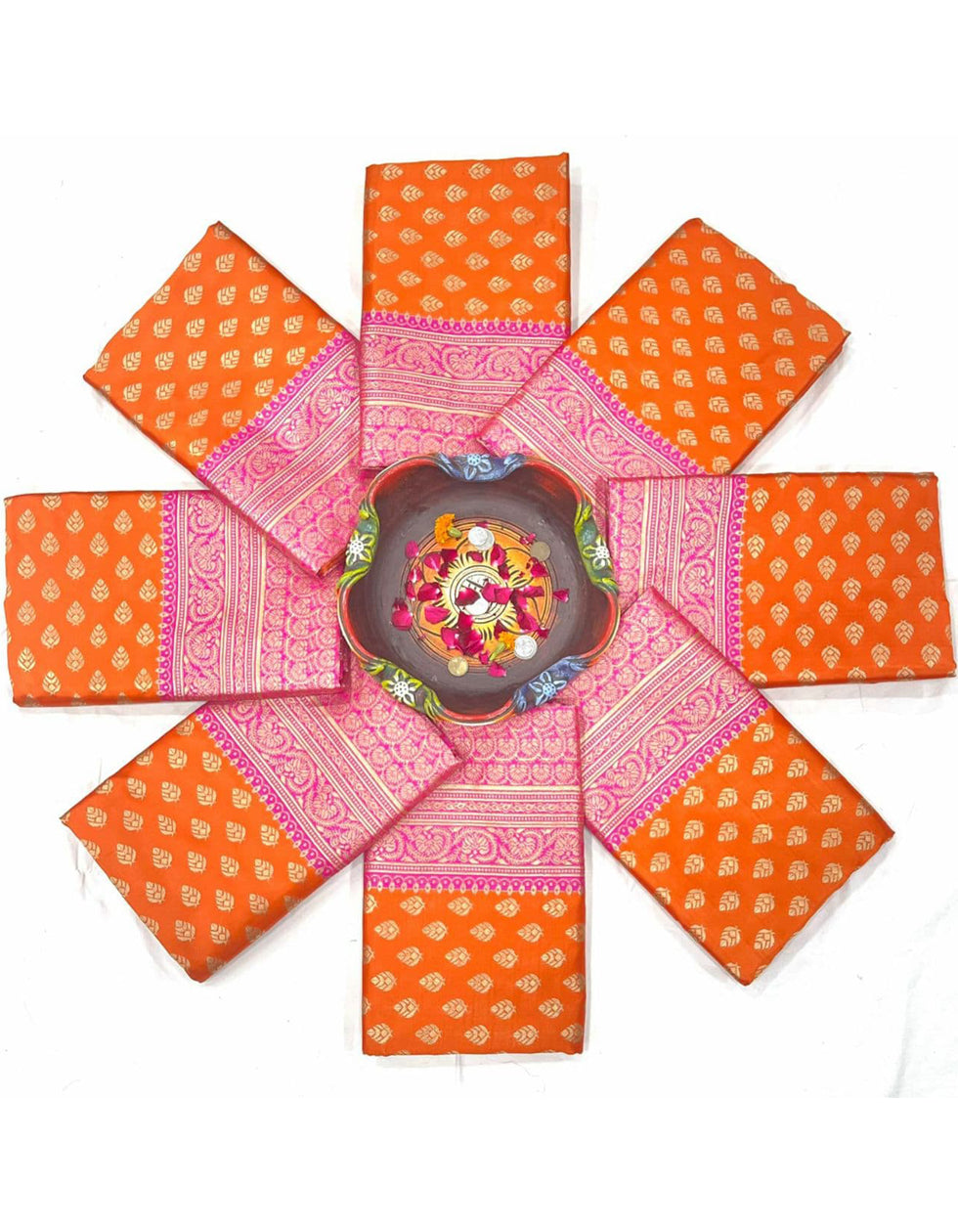 Orange And Pink Lichi Silk Zari Work Saree