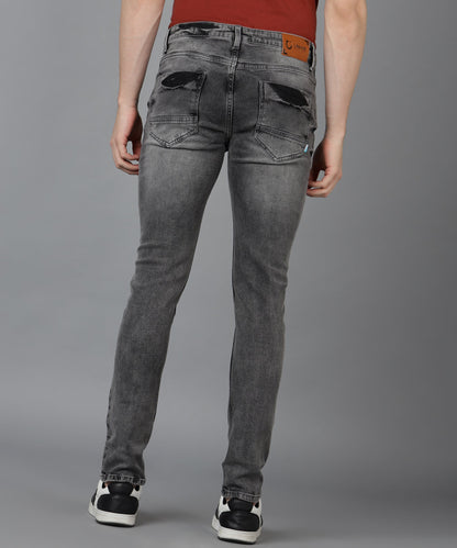 Men's Grey Slim Fit Washed Jeans Stretchable