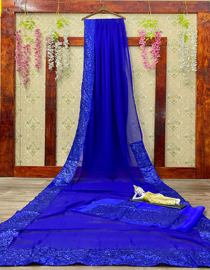 Royal Blue Georgette Heavy Border Saree