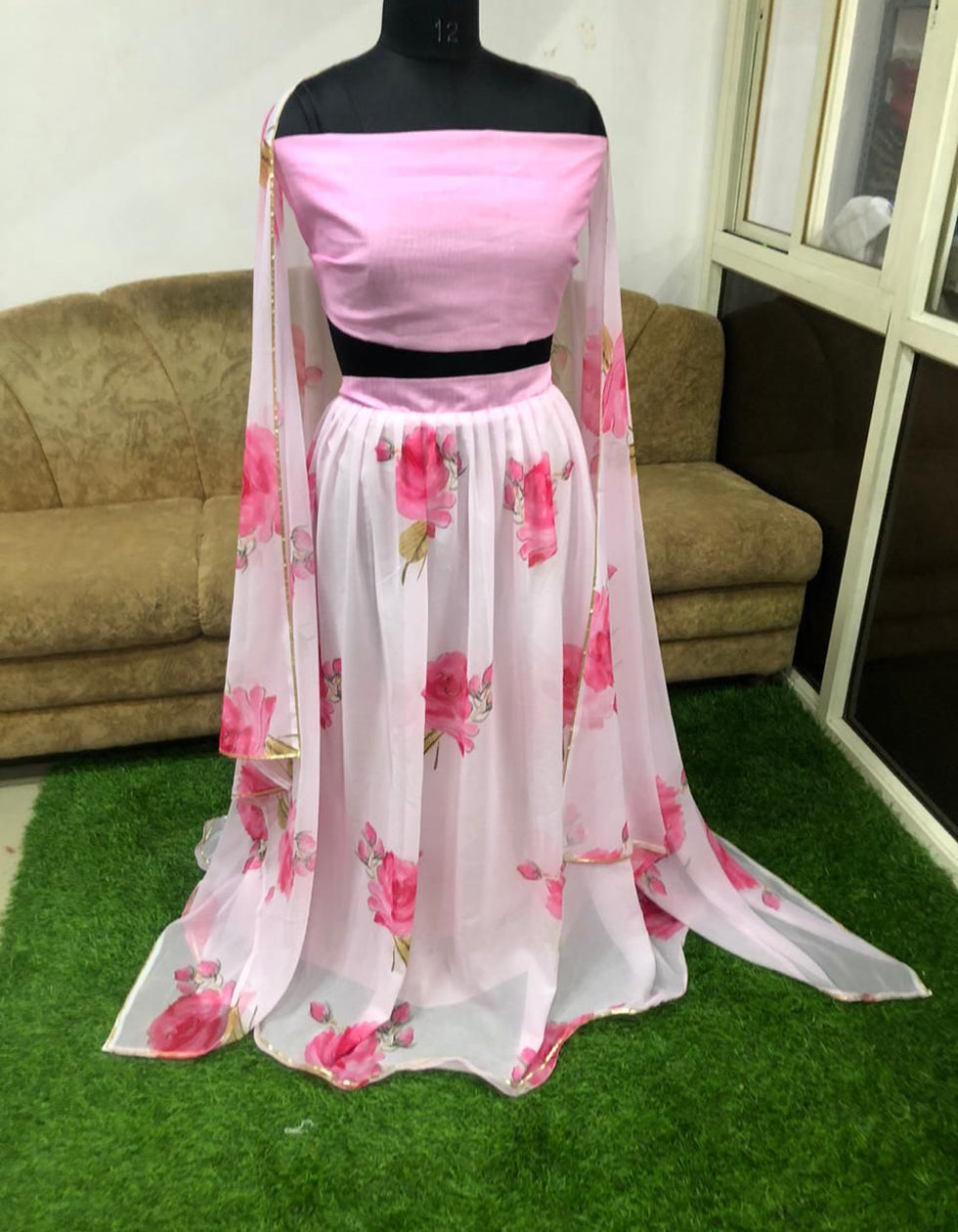 Light Pink Georgette Printed Lehenga Choli