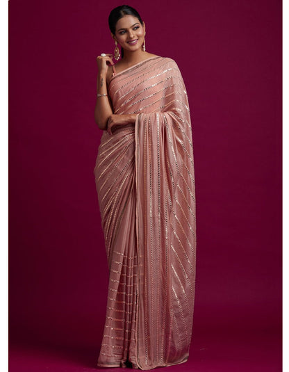 Peach Rangoli Silk Sequin Work Saree