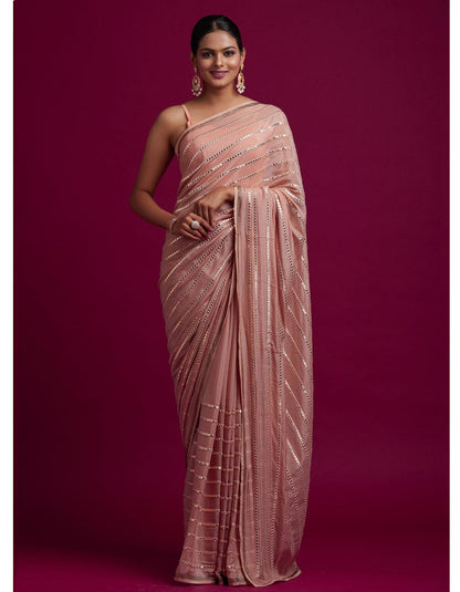 Peach Rangoli Silk Sequin Work Saree