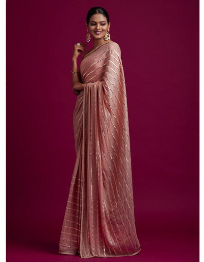 Peach Rangoli Silk Sequin Work Saree