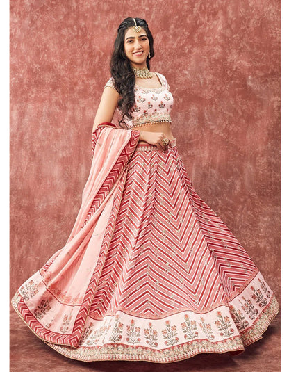 Peach Satin Silk Digital Printed Partywear Lehenga Choli 