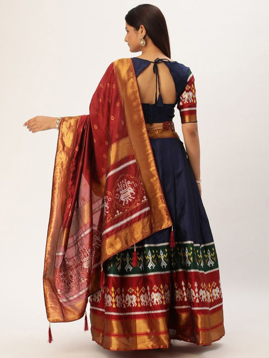 Unstitched Woven Design Lehenga With Blouse & Dupatta