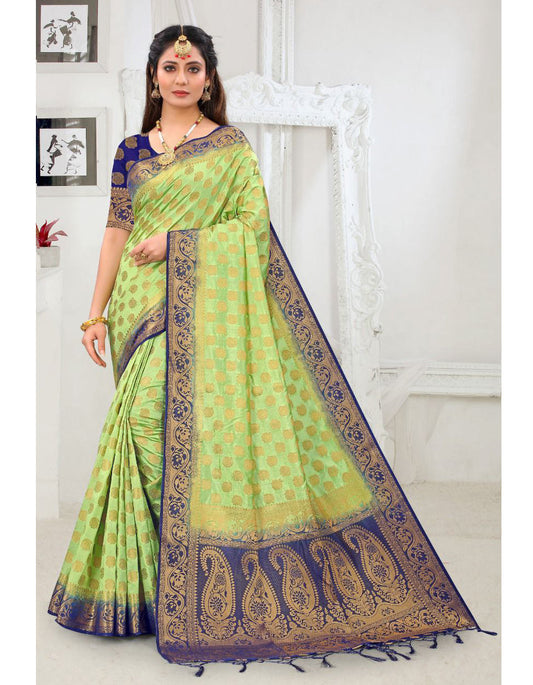 Pista Lichi Silk Jari Work Saree For Women