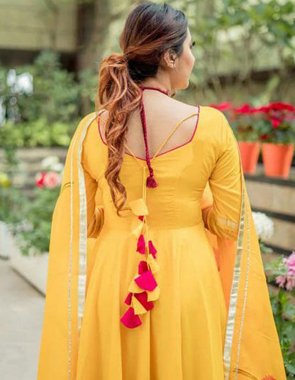 Yellow Rayon Casual Wear Anarkali Frock Suit