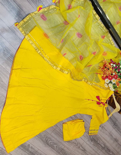 Yellow Rayon Casual Wear Anarkali Frock Suit