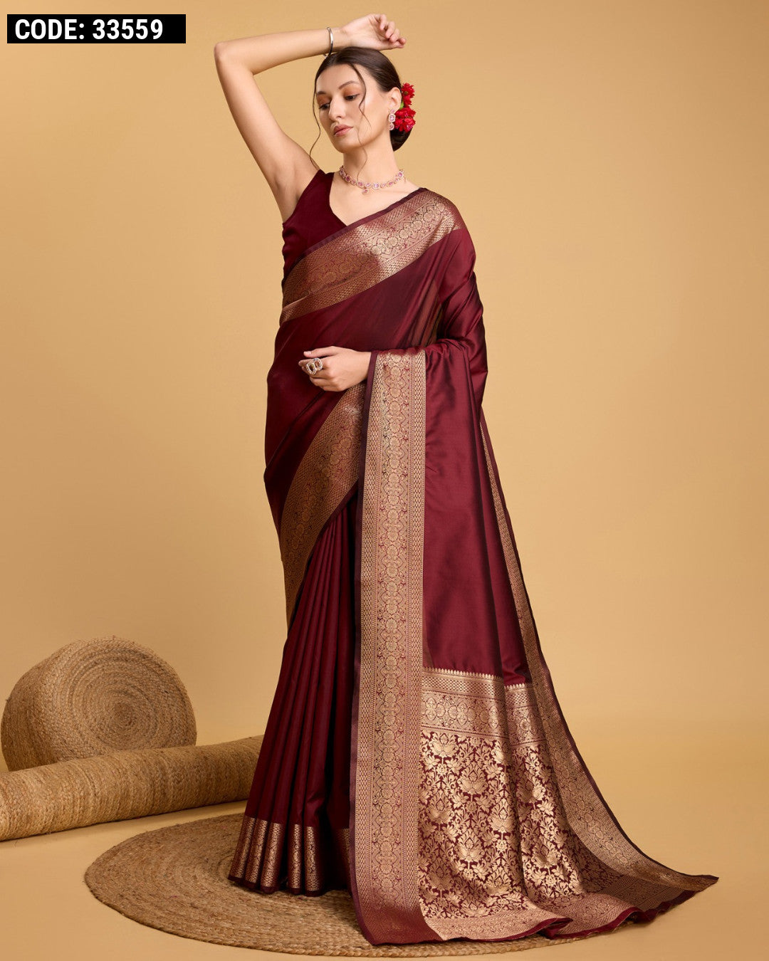 Maroon color soft kanchipuram silk saree with zari weaving work