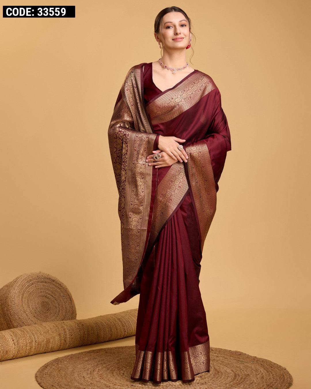 Maroon color soft kanchipuram silk saree with zari weaving work