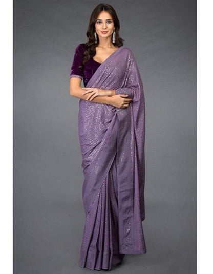 Purple Georgette Sequin Work Designer Saree