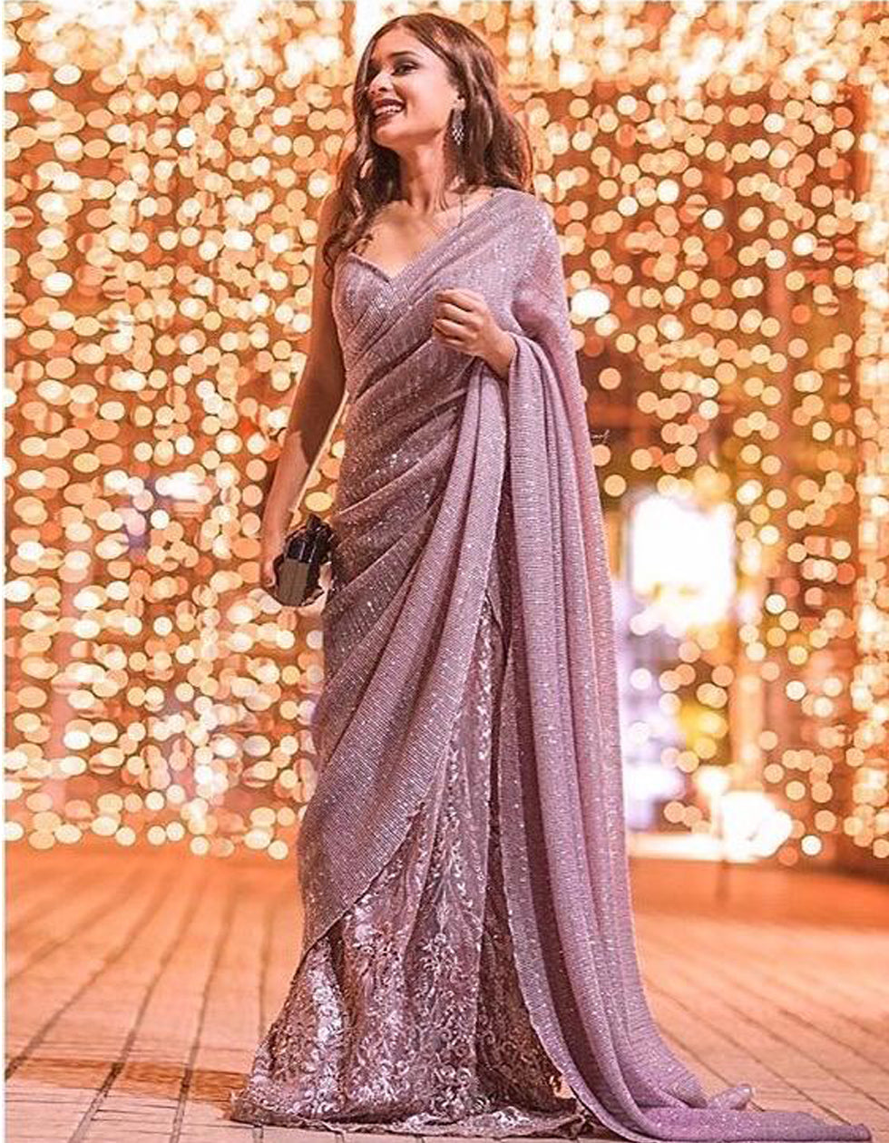 Pink Onion Georgette Sequin Work Elinor Saree