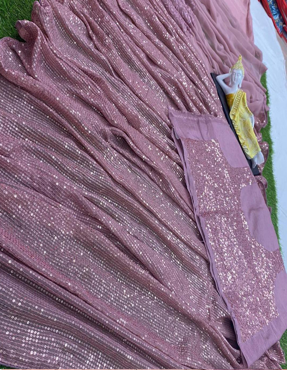 Pink Onion Georgette Sequin Work Elinor Saree