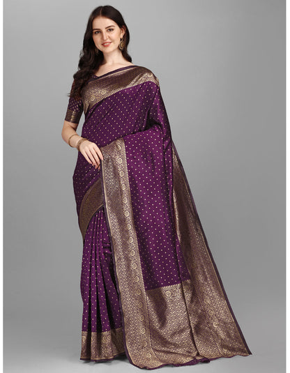 Purple Jacquard Work Wedding Wear Saree