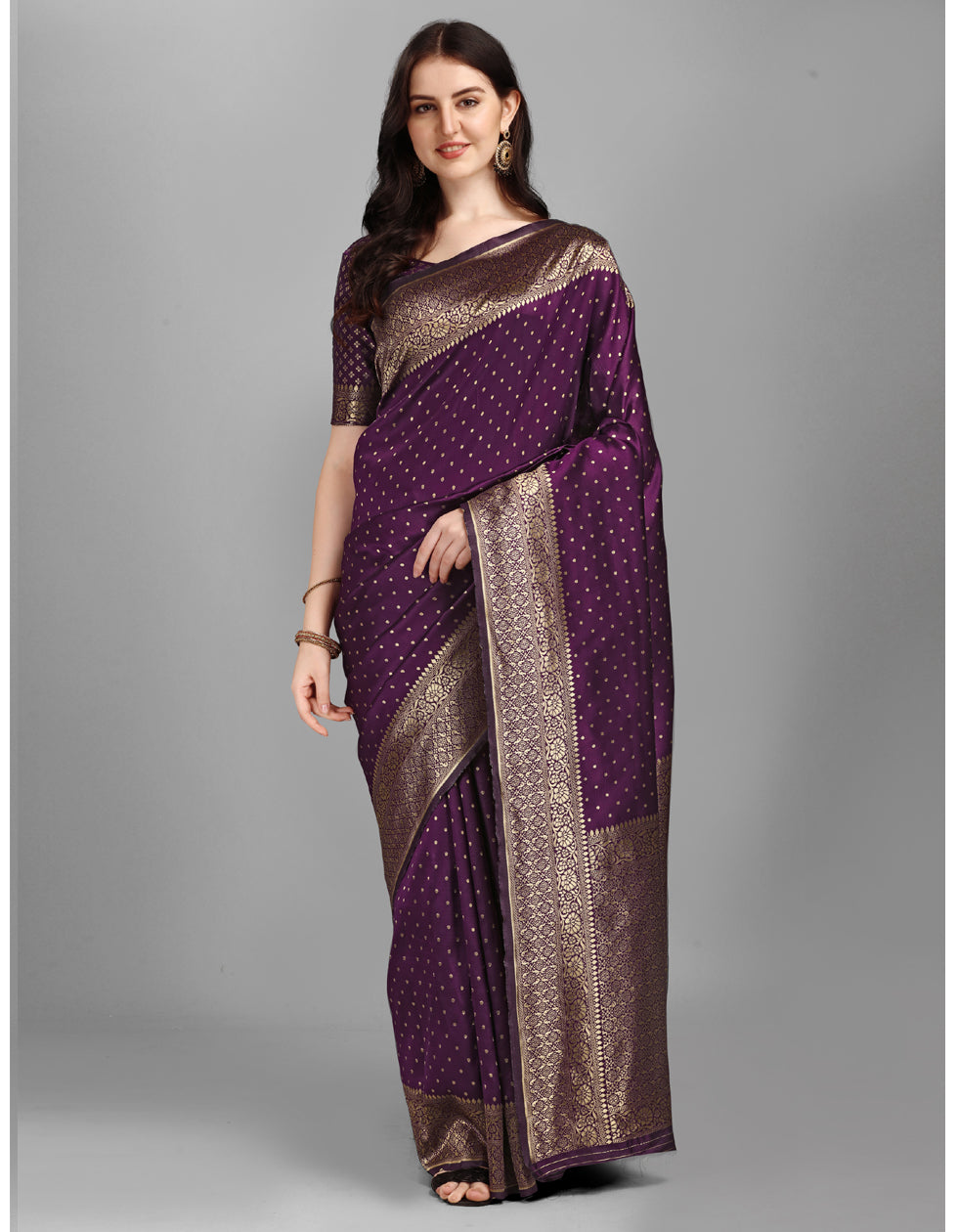 Designer Purple Jacquard Work Saree