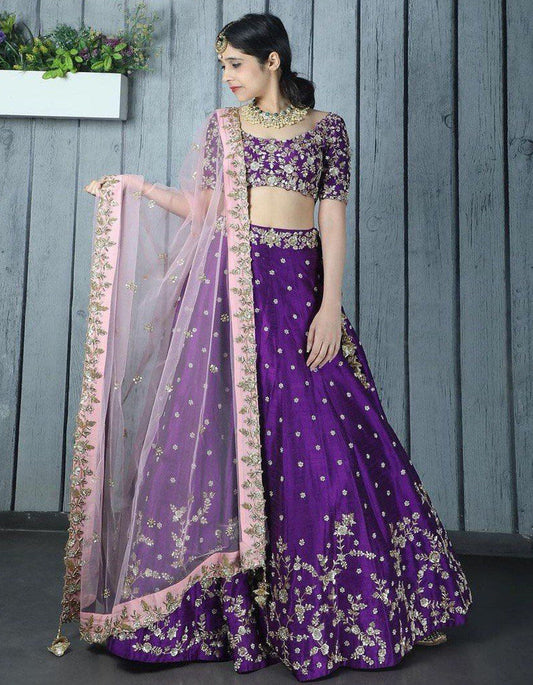 Purple Mulbary Silk Embroidery Partywear Lehenga Choli