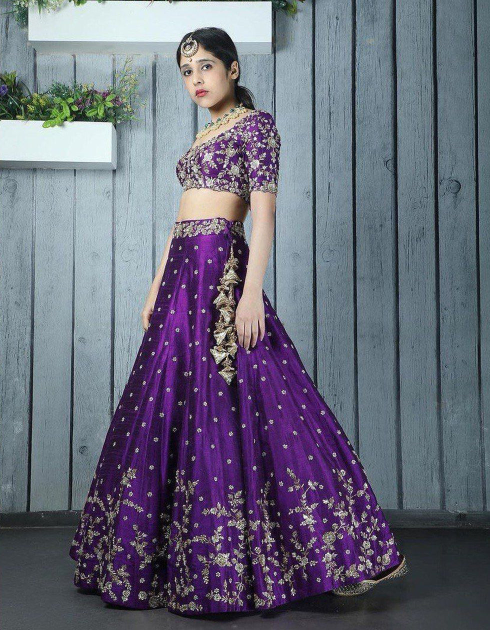 Purple Mulbary Silk Embroidery Partywear Lehenga Choli