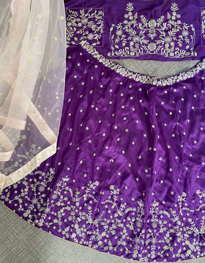 Purple Mulbary Silk Embroidery Partywear Lehenga Choli