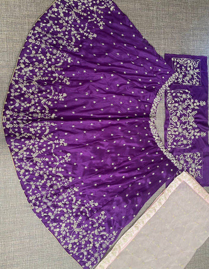 Purple Mulbary Silk Embroidery Partywear Lehenga Choli