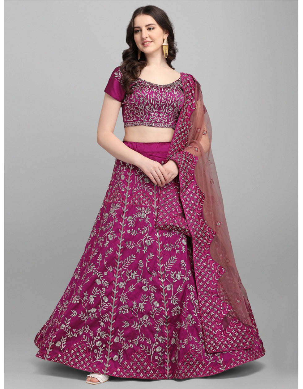 Purple Thread Work Taffeta Silk Wedding Wear Lehenga Choli