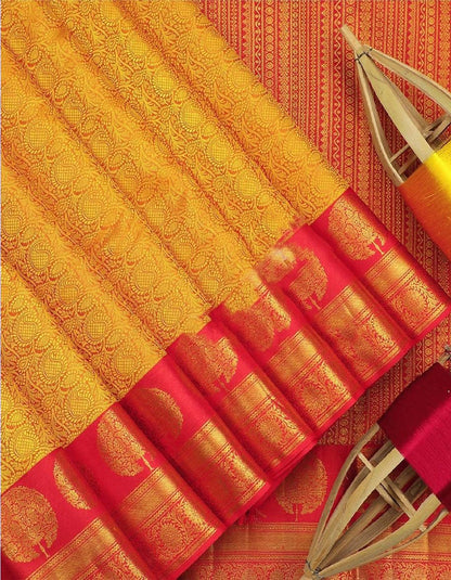 Yellow Soft Lichi Silk Bridal Wear Saree