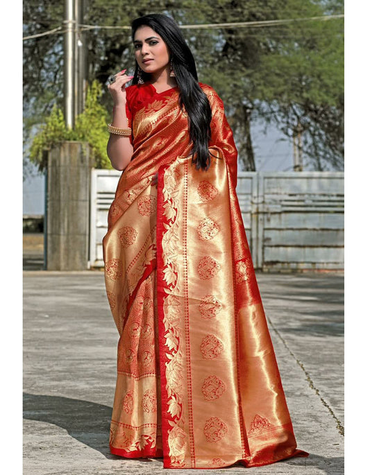 Red Soft Lichi Silk Jacquard Work Saree