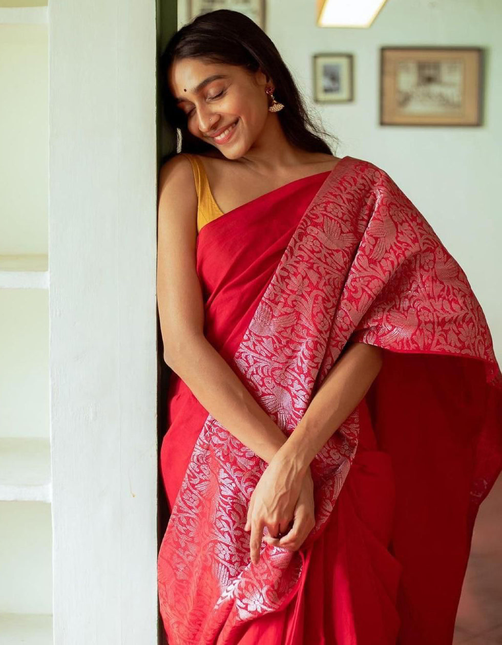 Red Pure Banarasi Silk Wedding Wear Saree