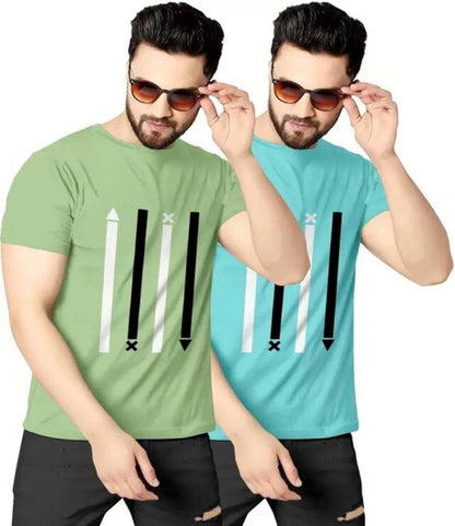 Pack of 2 Men Printed Round Neck Polyester Green, Blue T-Shirt