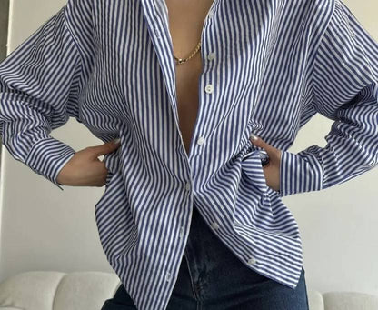 Women Oversized Fit Striped Casual Shirt