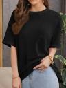 Women Self Design Round Neck Wool Blend Black T-Shirt