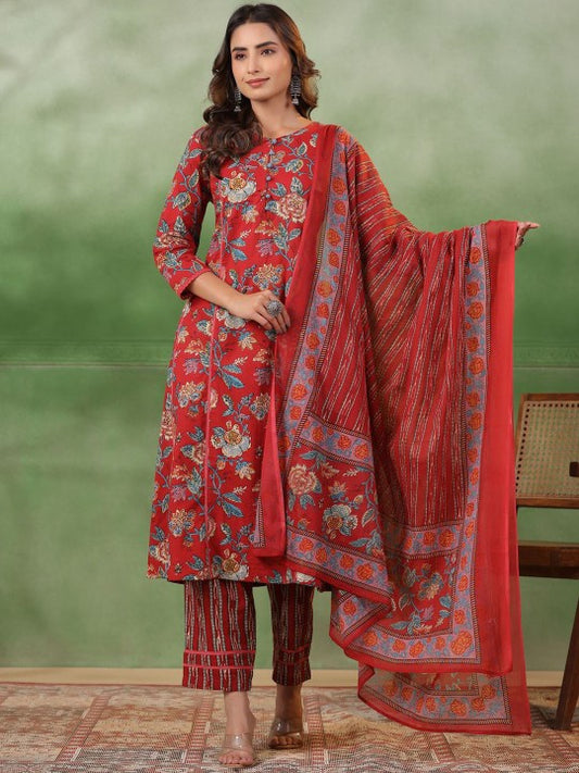 Floral Printed Regular Gotta Patti Pure Cotton Kurta with Pyjamas & With Dupatta