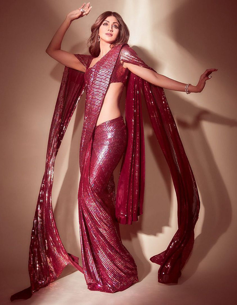 Maroon Georgette Sequin Work Designer Saree