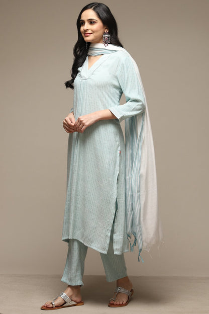 SEA GREEN VISCOSE STRAIGHT KURTA PANTS SUIT SET