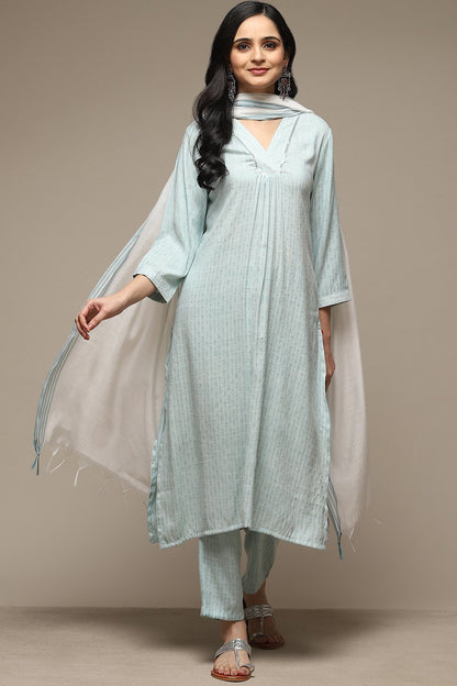 SEA GREEN VISCOSE STRAIGHT KURTA PANTS SUIT SET