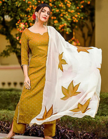 Yellow Rayon Casual Wear Salwar Suit With Printed Dupatta