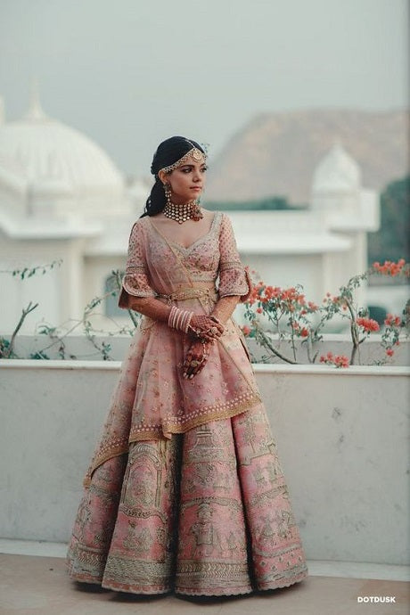 Pink Embroidered Net Wedding Wear Lehenga Choli