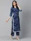 Women's Blue Cotton Blend Printed Straight Kurta With Palazzos