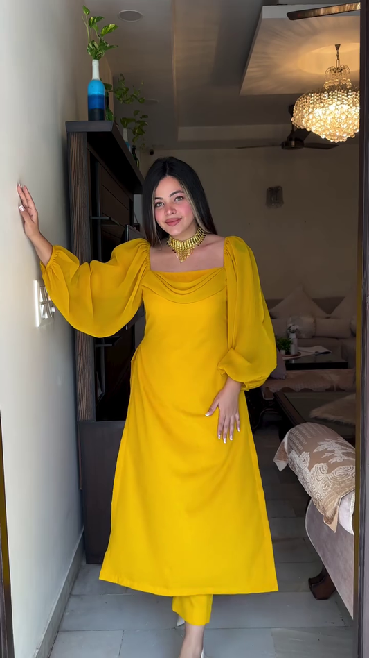 Stylish party wear yellow dress